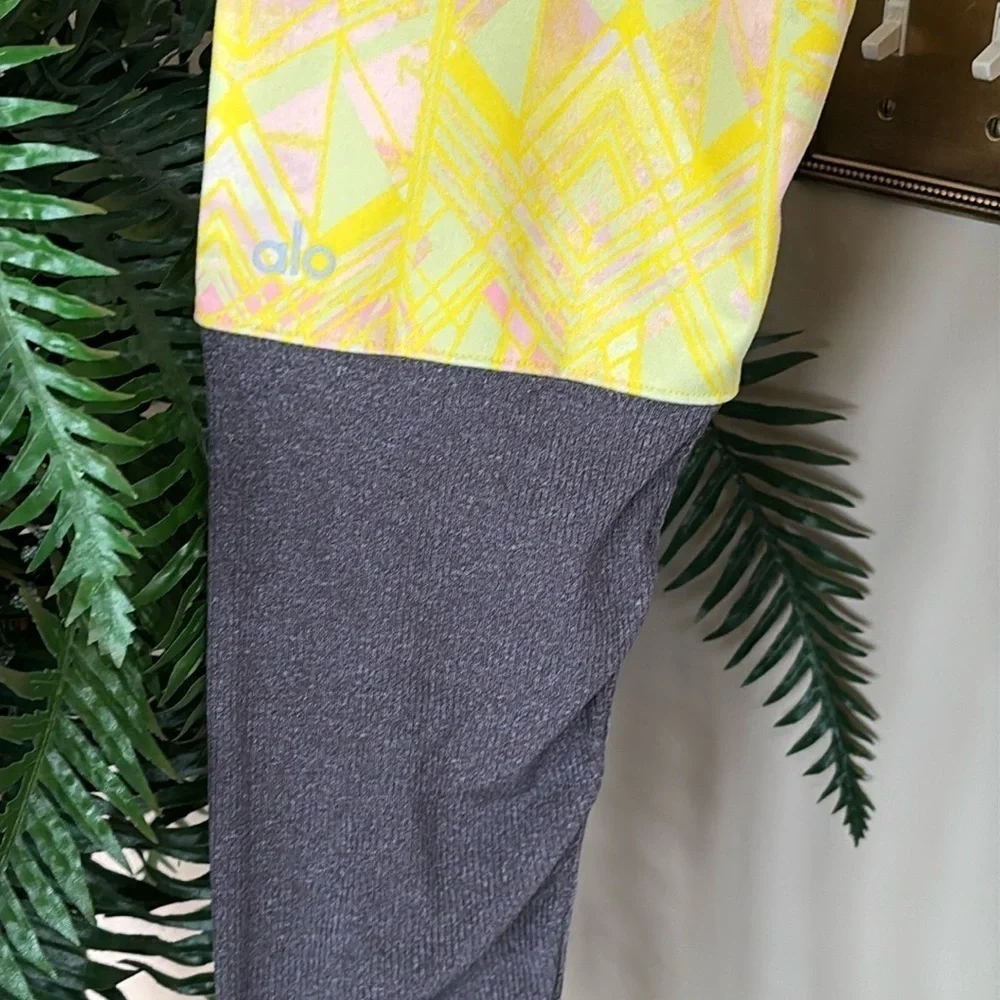 ALO Yoga Goddess Indio Zest High Waist Leggings Yellow Geometric & Gray Ribbed